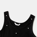Black Ribbed Knit Pearl Beaded Sleeveless Bodycon Tank Dress for Mom and Me Black