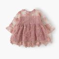 Baby / Toddler Girl Pretty Solid Floral Lace Decor Long-sleeve Dresses Dark Pink