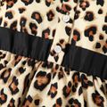 Baby Girl Brown Leopard Print Shirt Collar Flutter-sleeve Button Up Romper ColorBlock