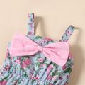 Baby Girl All Over Floral Print Spaghetti Strap Bowknot Denim Bell Bottom Jumpsuit Multi-color image 3