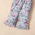 Baby Girl All Over Floral Print Spaghetti Strap Bowknot Denim Bell Bottom Jumpsuit Multi-color image 5