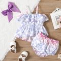 3pcs Baby Girl All Over Butterfly Print Spaghetti Strap Ruffle Top and Shorts with Headband Set bluishviolet
