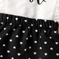 2pcs Toddler Girl Letter Print Ruffled White Sleeveless Tee and Polka dots Shorts Set BlackandWhite