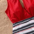 Family Matching Striped Swim Trunks Shorts and Splicing One-Piece Swimsuit Blue image 4