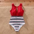 Family Matching Striped Swim Trunks Shorts and Splicing One-Piece Swimsuit Blue image 2