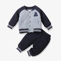 2pcs Baby Letter Patch Raglan Sleeve Cotton Jacket and Trousers Set Grey