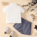 Baby Navy 3pcs Solid White Top and Plaid Shorts with Hat or Bow Tie Set Navy