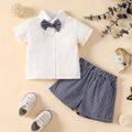 Baby Navy 3pcs Solid White Top and Plaid Shorts with Hat or Bow Tie Set Navy