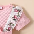 Baby Girl 95% Cotton Ribbed Short-sleeve Splicing Floral Print Jumpsuit Pink