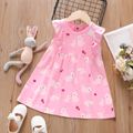 100% Cotton Bunny and Floral Allover Ruffle Decor Sleeveless Pink Toddler Dress Pink