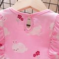 100% Cotton Bunny and Floral Allover Ruffle Decor Sleeveless Pink Toddler Dress Pink