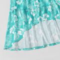 Family Matching Floral Print Sleeveless Irregular Hem Dresses and Short-sleeve Colorblock T-shirts Sets Turquoise