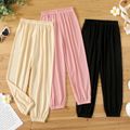 Kid Girl Solid Color Elasticized Modal Ankle Length Pants OffWhite