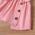 2pcs Toddler Girl Layered Short-sleeve White Tee and Button Design Belted Pink Suspender Skirt White