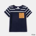 Family Matching Dark Blue Striped Short-sleeve Splicing T-shirts Deep Blue