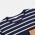 Family Matching Dark Blue Striped Short-sleeve Splicing T-shirts Deep Blue