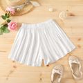 Kid Girl Pleated Solid Color Elasticized Shorts White image 1