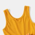 Yellow Ribbed Splicing Sunflower Floral Print Belted Sleeveless Romper for Mom and Me Yellow image 3