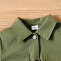 Kid Girl Solid Color Lapel Collar Bowknot Button Design Short-sleeve Rompers Army green