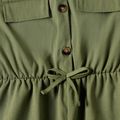 Kid Girl Solid Color Lapel Collar Bowknot Button Design Short-sleeve Rompers Army green