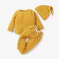 Baby Boy/Girl 3pcs Solid Ribbed Long-sleeve Pullover and Trouser Set Ginger image 5