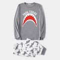 Family Matching Grey Long-sleeve Letter and Shark Print Pajamas Sets (Flame Resistant) flowergrey image 2