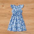 All Over Butterfly Print Blue Flutter-sleeve Button Up Dress for Mom and Me Blue