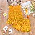 2pcs Toddler Girl Lace Design Sleeveless Yellow Blouse and Elasticized Shorts Set Yellow