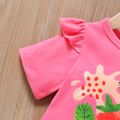 Toddler Girl Fruit Strawberry Print Ruffled Deep pink Short-sleeve Tee Dark Pink