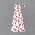 All Over Pink Floral Print Spaghetti Strap Maxi Dress for Mom and Me White