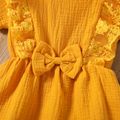2pcs Toddler Girl Ruffled Lace Bowknot Design Peplum Ginger Tee and Ripped Denim Shorts Set Ginger