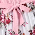 Family Matching Pink Splicing Floral Print Tulip Hem Dresses and Striped Short-sleeve T-shirts Set Pink