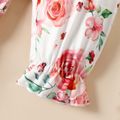 2pcs Baby Girl Party Outfits Floral Print Short-sleeve Lace Snap Jumpsuit with Hat Set White