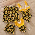 Family Matching Solid Splicing Sunflower Floral Print Ruffle One-Piece Swimsuit and Swim Trunks Shorts Yellow