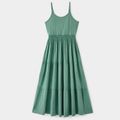 Family Matching Green Spaghetti Strap Tiered Dresses and Striped Splicing Short-sleeve T-shirts Sets aquagreen image 2