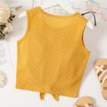 Kid Girl Solid Color Button Design Tie Knot Waffle Tank Top Ginger