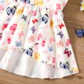 2pcs Kid Girl Butterfly Print Flutter-sleeve High Low Tee and Elasticized Shorts Set Blue