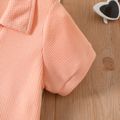 Kid Girl Lapel Collar Solid Color Waffle Short-sleeve Dress Light Pink