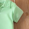 Kid Girl Lapel Collar Solid Color Waffle Short-sleeve Dress Green image 3