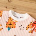 2pcs Baby Boy/Girl All Over Cartoon Tiger Print Waffle Short-sleeve Top and Shorts Set Multi-color