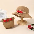2-pack Kids Strawberry Decor Straw Hat and Straw Bag Set Khaki