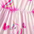 فستان وردي بأكمام رفرفة وطبعة قلب وحيد القرن للفتيات الصغيرات زهري image 3