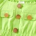 100% Cotton 2pcs Baby Girl Button Front Green Puff-sleeve Crop Top and Skirt Set Light Green