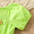 100% Cotton 2pcs Baby Girl Button Front Green Puff-sleeve Crop Top and Skirt Set Light Green