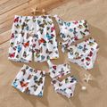 Family Matching All Over Butterfly Print One Shoulder Self-tie Two Piece Swimwear and Swim Trunks Shorts White