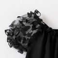 Kid Girl Butterfly Design Ruffled Mesh Short-sleeve Chiffon Blouse Black image 3