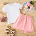 2-piece Kid Girl Heart Embroidered Short-sleeve Tee and Button Design Irregular Skirt Set Pink image 2