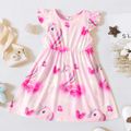Toddler Girl Unicorn Heart Print Flutter-sleeve Pink Dress Pink image 1
