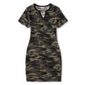 Family Matching Camouflage Short-sleeve V Neck Bodycon Dresses and Splicing T-shirts Sets CAMOUFLAGE