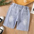 Kid Boy Letter Print Ripped Denim Jeans Shorts Blue image 2